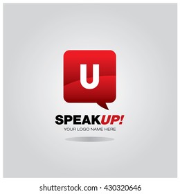 Letter U on bubble talk as an integrated communication. Design Template for the company and campaign activities