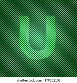 Letter U - Optical illusion green techno alphabet