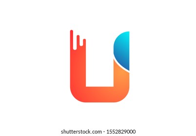 letter U in orange blue alphabet color for company icon logo design. Usable for a company logotype or business