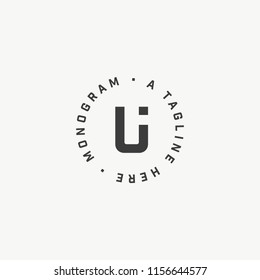 Letter U original minimalistic monogram. Clean and stylish lettering logo in circle.