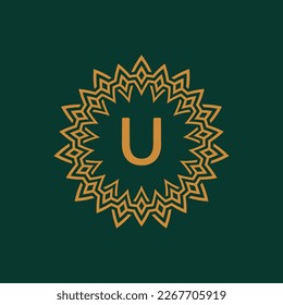letra U patrón tribal ornamental logotipo de borde de círculo