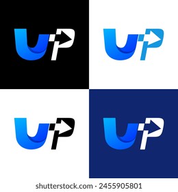 letter u p arrows creative logo design 