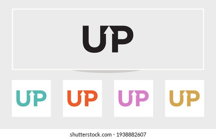 Letter U and P logo vector with financial arrow combination. UP Logo Design Concept.