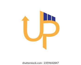 Letter U and P logo vector with financial arrow combination. UP Logo Design Concept.