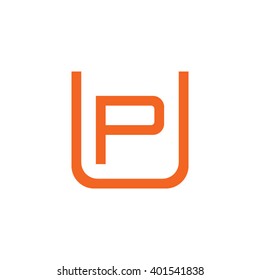letter U and P monogram square shape logo orange