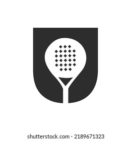 Letter U Padel Racket Logo Design Vector Template. Beach Table Tennis Club Symbol