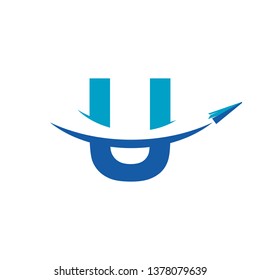 Letter U Paper Airplane Travel Logo Design Inspiration