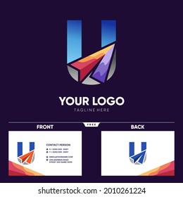 Letter U Paper Plane Logo Design Vector Icon Graphic Emblem Illustration 