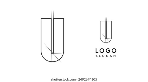 Letter U pencil drawn, architectural blueprint logo design, construction plan, technical drawing. Ideal for corporate branding, industrial projects, engineering firms. Vector illustration