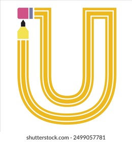 Letter 'U' in Pencil Vector Shape Isolated on White