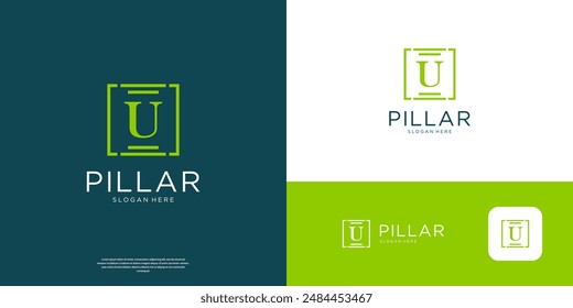 Letter U pillar or justice symbol logo design inspiration.