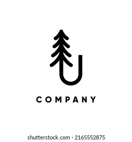 Letter U Pine Tree Logo Design Vector Icon Graphic Emblem Illustration