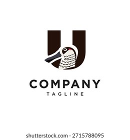 Letra U Pato-de-orelha-rosa ícone de logotipo vetor