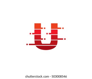 Letter U Pixel Cut Logo Design Template