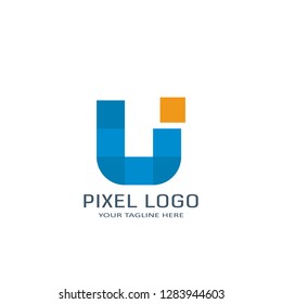 Letter U Pixel Logo Design Template. Alphabet Pixel Motion Logo.