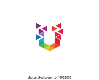 Letter U Pixel Logo Design Element