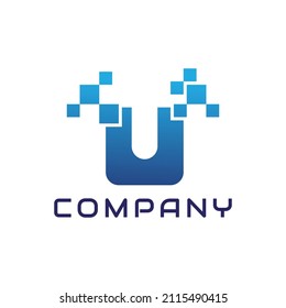 letter U pixel logo design. letter U technology digital logo