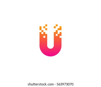 Letter U Pixel Logo Design Element