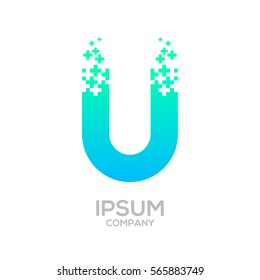 Letter U Pixel logo, Plus sign logo, Medical health care hospital symbol, Technology and digital logotype