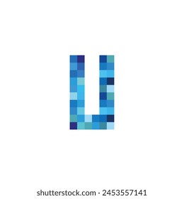letter U pixels blue simple vector logo symbol