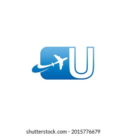 Letter U with plane logo icon design vector illustration