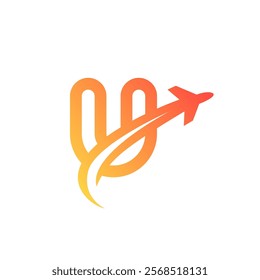 Letter U with plane vector icon. Vector illustration perfect for travel agent logo design