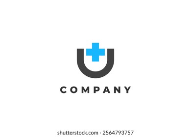 letter u with plus hospital symbol modern minimalist logo