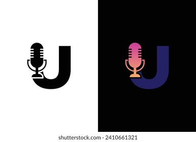 Letter U with podcast logo. U with suitable for podcasting, internet, brand, musical, digital, entertainment, studio template illustration.