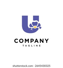 Letter U Primrose Flower Logo Icon Vector