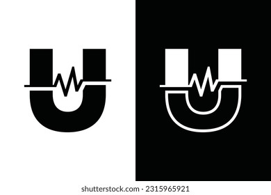 letter U with pulse line or graphic line for initials or name logo medical, marketing, business, modern logo and many more.