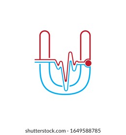 Letter U with Pulse line Logo Vector Element Symbol Template