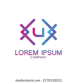 letra U con elemento reproductor de música Pulse. Plantilla de logotipo música electrónica, igualador, tienda, dj, discoteca, discoteca. Concepto de logotipo de ondas de audio, tema de tecnología multimedia, vector de forma abstracta
