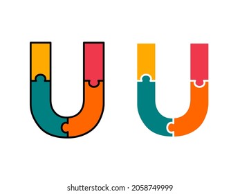 Letter u with puzzle design logo template illustration
