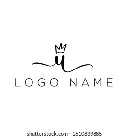 Letter U queen handwriting logo with luxury elegent modern style perfect for , beauty , wedding photography , spa , makeup logos