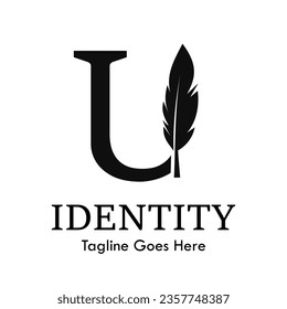 letter u with quill feather design template illustration. suitable for education, lawyer, learning brand, publishing related business.