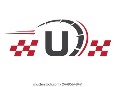 Letra U con logotipo de Racing Flag. Símbolo de logotipo de velocidad