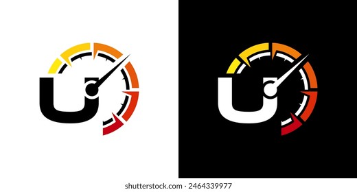 Letter U racing logo, with logo speedometer for racing, workshop, automotive