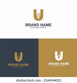 Letter U Real Estate Logo. Construction Architecture Building Logo Design Template Element