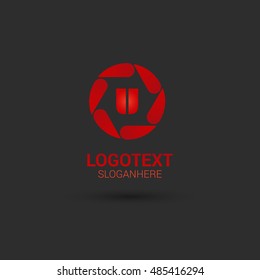 Letter U in the red circle ornament that can be used as initial logo