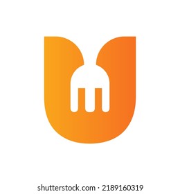 Letter U Restaurant Logo Combined with Fork Icon Vector Template