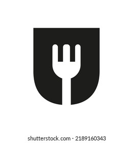 Letter U Restaurant Logo kombiniert mit Gabelsymbol Vektor-Vorlage