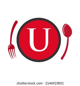 Logo Del Restaurante Letter U. Logotipo De Restaurante En Letra U Spoon Y Vector De Concepto De Horquilla