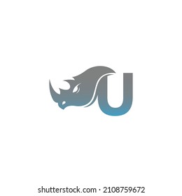 Letra U con icono de cabeza de rinoceronte vector de plantilla