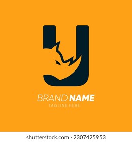 Letter U Rhino Horn Logo Design Vector Icon Graphic Emblem Illustration 