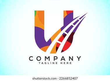Letter U with road logo sing. Polygonal style logo for highway maintenance and construction.