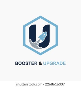Letter U mit Rocket Icon für Booster, Upgrade, Velocity, Speed for Finance, Education Business Consultant