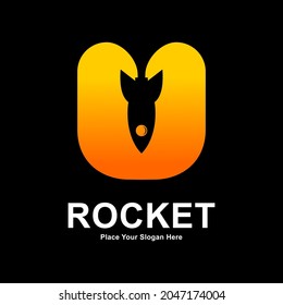 Letter U with rocket logo vector template. Suitable for app icon, technology, education, corporate identity, initial and labels.