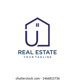 Letter U Roof House Logo Design Template,  real estate company ,  jewelry or hotel logo design concept. - VECTOR