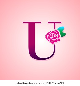 Letter U with Rose Flower for beauty and fashion logo
