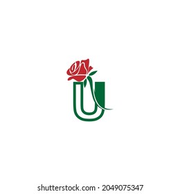 Letter U with rose icon logo vector template illustration